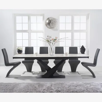 Oak&More Jacob 180cm Extending White Ceramic Table With 10 Grey Hampstead Z Chairs