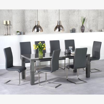 Oak&More Atlanta 200cm Dark Grey High Gloss Dining Table With 10 Grey Malaga Chairs