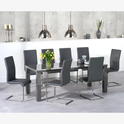 Oak&More Atlanta 200cm Dark Grey High Gloss Dining Table With 10 Grey Malaga Chairs
