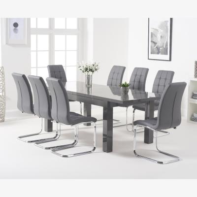 Oak&More Atlanta Dark Grey Gloss 160-220cm Extending Dining Table With 8 Grey Lorin Chairs