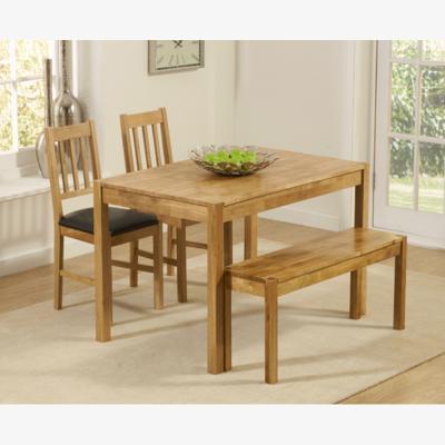Oak&More Oxford 120cm Solid Oak Dining Table With 2 Brown Oxford Chairs and 1 Oak Oxford Benches