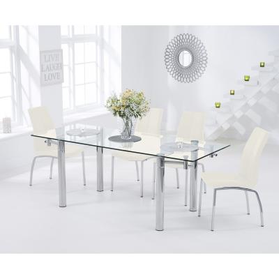Oak&More Ex-display Geneva 140cm Glass Extending Dining Table with 4 WHITE Cavello Chairs