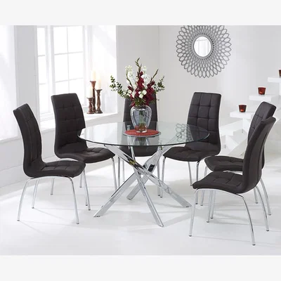 Oak&More Denver 120cm Glass Dining Table With 4 Red Enzo Chairs