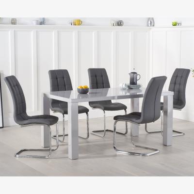 Oak&More Atlanta 160cm Light Grey High Gloss Dining Table With 6 White Lorin Chairs