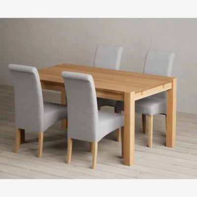 Oak&More Thetford 150cm Oak Dining Table with 4 Natural Scroll Back Chairs