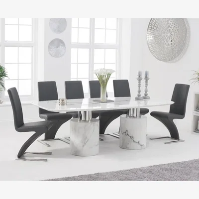 Oak&More Antonio 220cm White Marble Dining Table With 10 Grey Hampstead Z Chairs