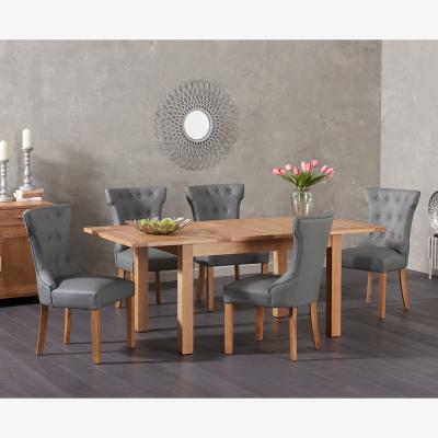 Oak&More Cheadle 130cm Oak Extending Dining Table With 6 Grey Camille Faux Leather Chairs