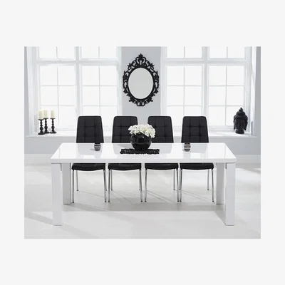 Oak&More Ex-display Atlanta 200cm White High Gloss Dining Table With 4 WHITE Calgary Chairs