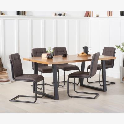 Oak&More Urban 180cm Industrial Dining Table With 8 Brown Alexa Dining Chairs