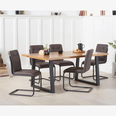 Oak&More Urban 180cm Industrial Dining Table With 8 Brown Alexa Dining Chairs