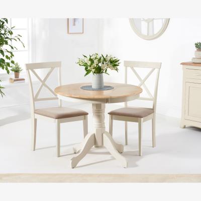 Oak&More Epsom 90cm Oak and Cream Painted Dining Table With 4 Cream Chairs With Fabric Seats