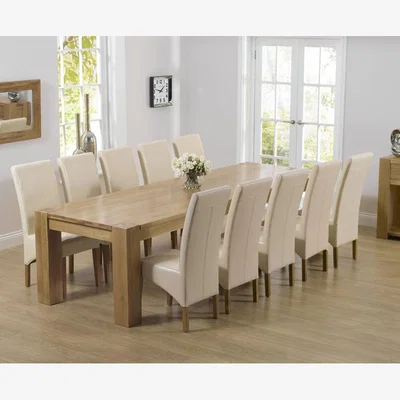 Oak&More Thames 300cm Oak Dining Table With 10 Grey Cannes Chairs