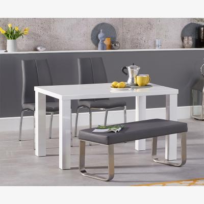 Oak&More Atlanta 120cm White High Gloss Dining Table With 2 Grey Cavello Chairs and 2 Grey Atlanta Benches
