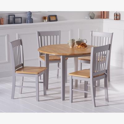 Oak&More Amalfi Oak and Grey Painted Extending Dining Table With 4 Oak and Grey Chairs