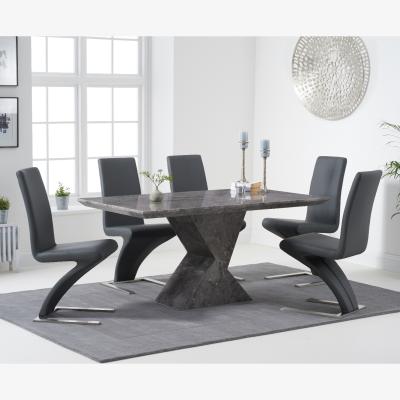 Oak&More Aaron 160cm Grey Marble Dining Table With 4 Black Hampstead Dining Chairs