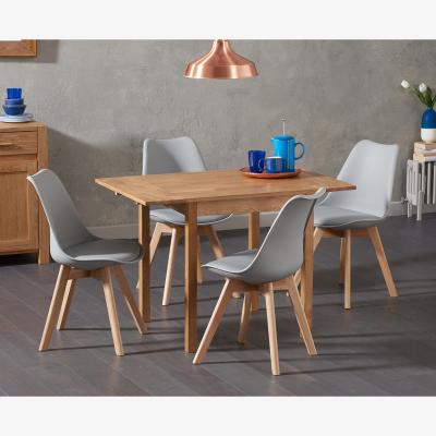 Oak&More Oxford 70cm Solid Oak Extending Dining Table With 2 Dark Grey Duke Faux Leather Chairs