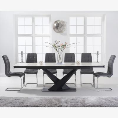 Oak&More Jacob 180cm White Extending Ceramic Dining Table With 12 Black Lorin Chairs