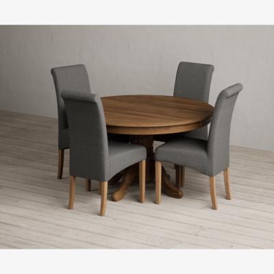 Oak&More Hertford 120cm Fixed Top Rustic Oak Dining Table with 4 Natural Scroll Back Chairs