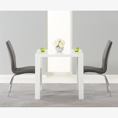Oak&More Atlanta 80cm White High Gloss Dining Table With 2 Black Cavello Chairs