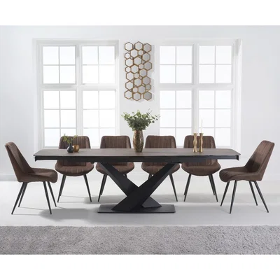 Oak&More Jacob 180cm Mink Extending Ceramic Dining Table with Marcel Antique Chairs - Mink, 6 Chairs