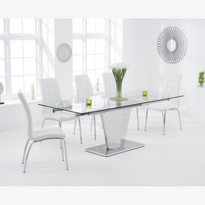 Oak&More Liberty 160cm Extending Glass Dining Table With 8 Cream Calgary Chairs