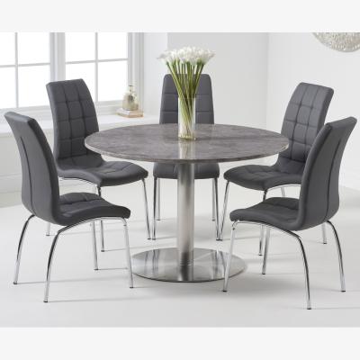 Oak&More Bali 120cm Round Grey Marble Effect Dining Table With 4 Cream Calgary Dining Chairs