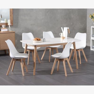 Oak&More Nordic 150cm Oak and White Dining Table With 6 Dark Grey Duke Faux Leather Chairs