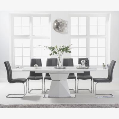 Oak&More Jackson 160cm White Extending Dining Table With 10 Grey Tarin Chairs
