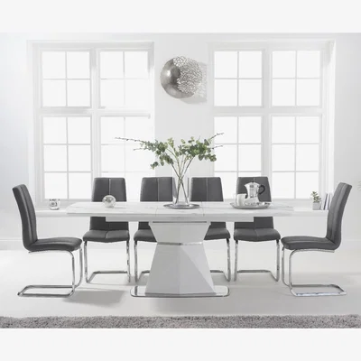 Oak&More Jackson 160cm White Extending Dining Table With 10 Grey Tarin Chairs
