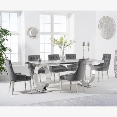 Oak&More Fabio 200cm Marble Dining Table Sienna Velvet Chairs With 8 Grey