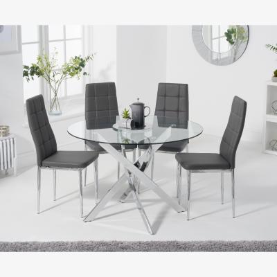 Oak&More Denver 95cm Glass Dining Table with Catalina Chairs - Grey, 4 Chairs