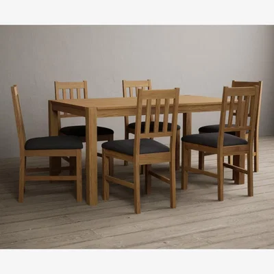 Oak&More York 150cm Solid Oak Dining Table With 6 Linen York Chairs
