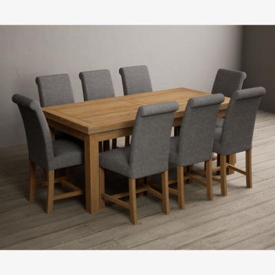 Oak&More Extending Hampshire 180cm Solid Oak Dining Table With 6 Natural Braced Leg Chairs