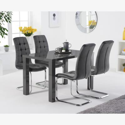Oak&More Atlanta 120cm Dark Grey High Gloss Table With 6 Grey Lorin Velvet Chairs
