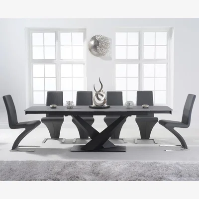 Oak&More Jacob 180cm Extending Grey Stone Table With 8 Grey Hampstead Z Chairs