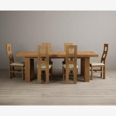 Oak&More Extending Callington 230cm Oak Dining Table with 8 Cream Natural Solid Oak Chairs