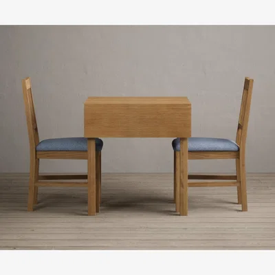 Oak&More Extending York 70cm Solid Oak Dining Table With 4 Blue York Chairs
