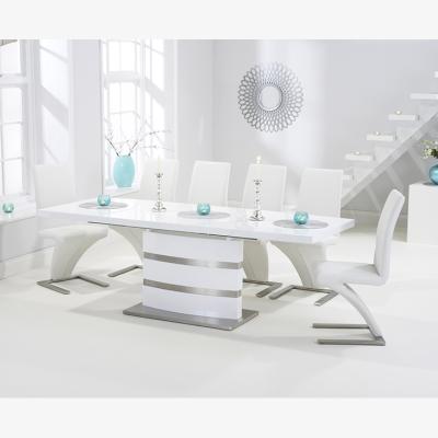 Oak&More Extending Vicenza 160cm White High Gloss Dining Table With 10 White Aldo Chairs