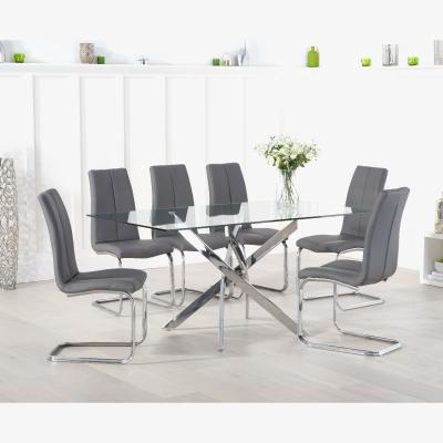 Oak&More Denver 160cm Glass Dining Table With 6 Grey Tarin Chairs