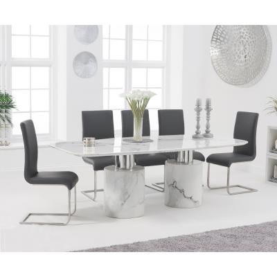 Oak&More Antonio 180cm White Marble Table With Malaga Chairs - Grey, 4 Chairs