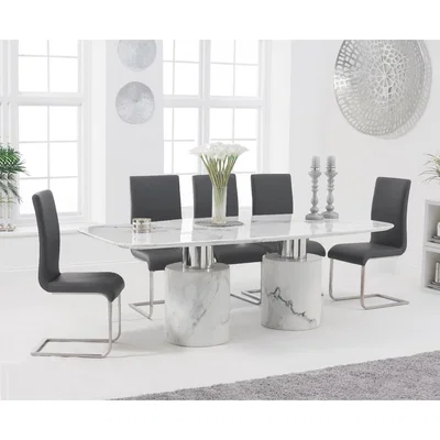 Oak&More Antonio 180cm White Marble Table With Malaga Chairs - Grey, 4 Chairs