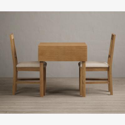Oak&More Extending York 70cm Solid Oak Dining Table With 2 Linen York Chairs