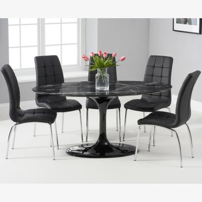 Oak&More Brighton 160cm Oval Black Marble Dining Table With 6 Ivory White Calgary Dining Chairs