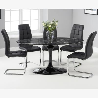 Oak&More Brighton 160cm Oval Black Marble Dining Table With 8 White Lorin Dining Chairs