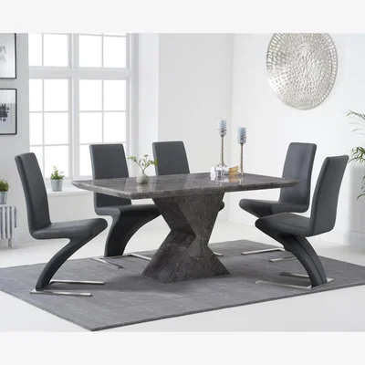 Oak&More Aaron 160cm Grey Marble Dining Table With 6 Grey Hampstead Dining Chairs
