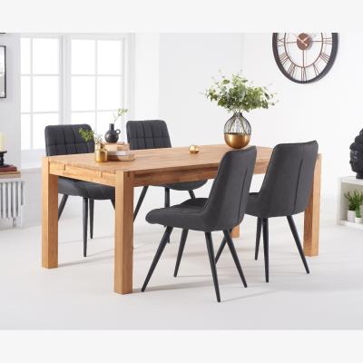 Oak&More Verona 150cm Oak Table With 4 Grey Larson Faux Leather Chairs