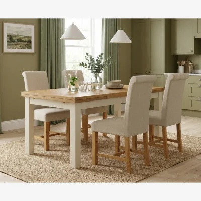 Oak&More Extending Buxton 180cm Oak and Cream Painted Dining Table with 6 Natural Braced Chairs