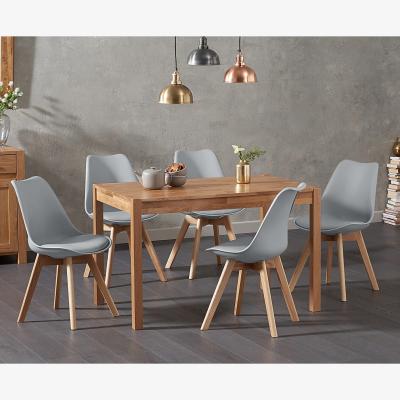Oak&More York 120cm Solid Oak Dining Table With 6 Light Grey Orson Faux Leather Chairs