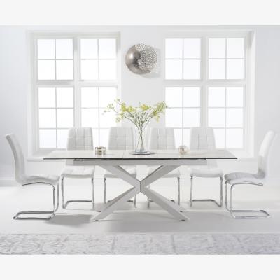 Oak&More Extending Boston 180cm White Ceramic Dining Table with 10 Grey Vigo Chairs