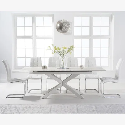 Oak&More Extending Boston 180cm White Ceramic Dining Table with 10 Grey Vigo Chairs